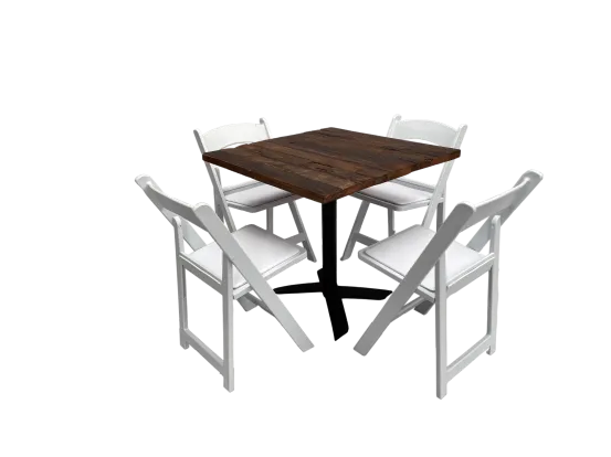 Industrial Bistrotischset 4P. Klappstuhl mit Kissen